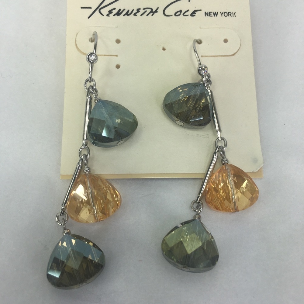 New Kenneth Cole New York dangle earrings faceted crystal teardrop 2.5”